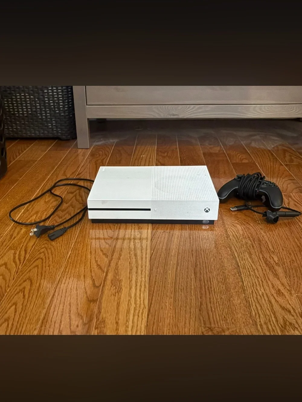 White Xbox One S Console with Controller and Cables